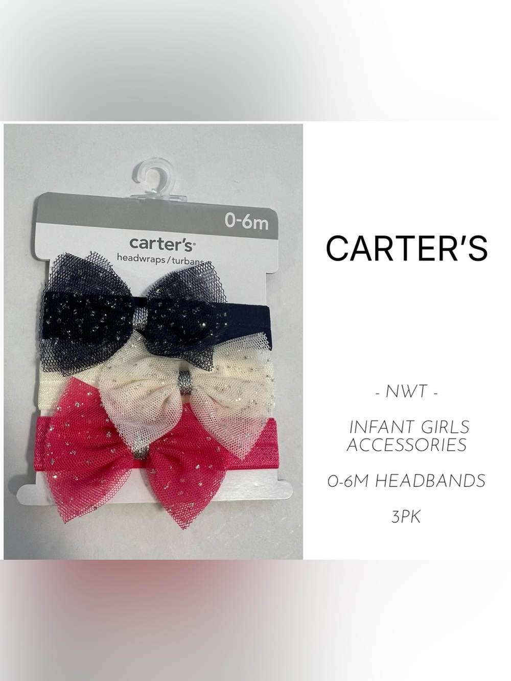 CARTER’S - 0/6M - NWT - INFANT GIRLS 3PK HEADBANDS